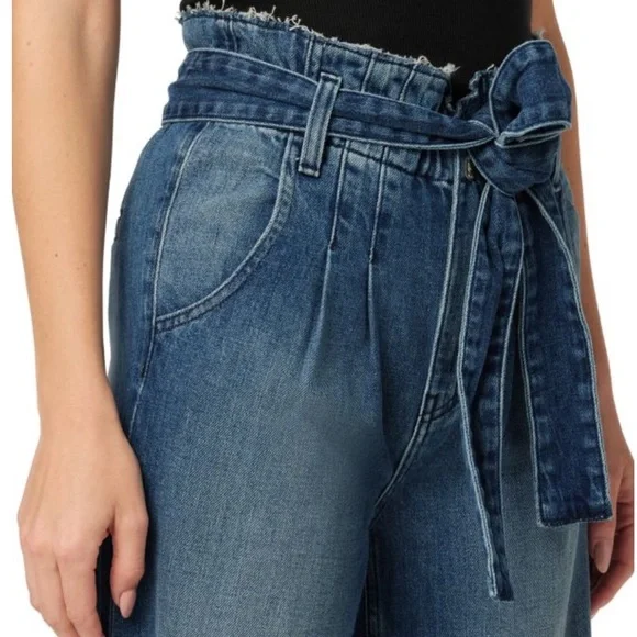 Hudson jeans Women's Blue Paperbag cropped wide leg sash belt size 33 - Picture 3 of 7